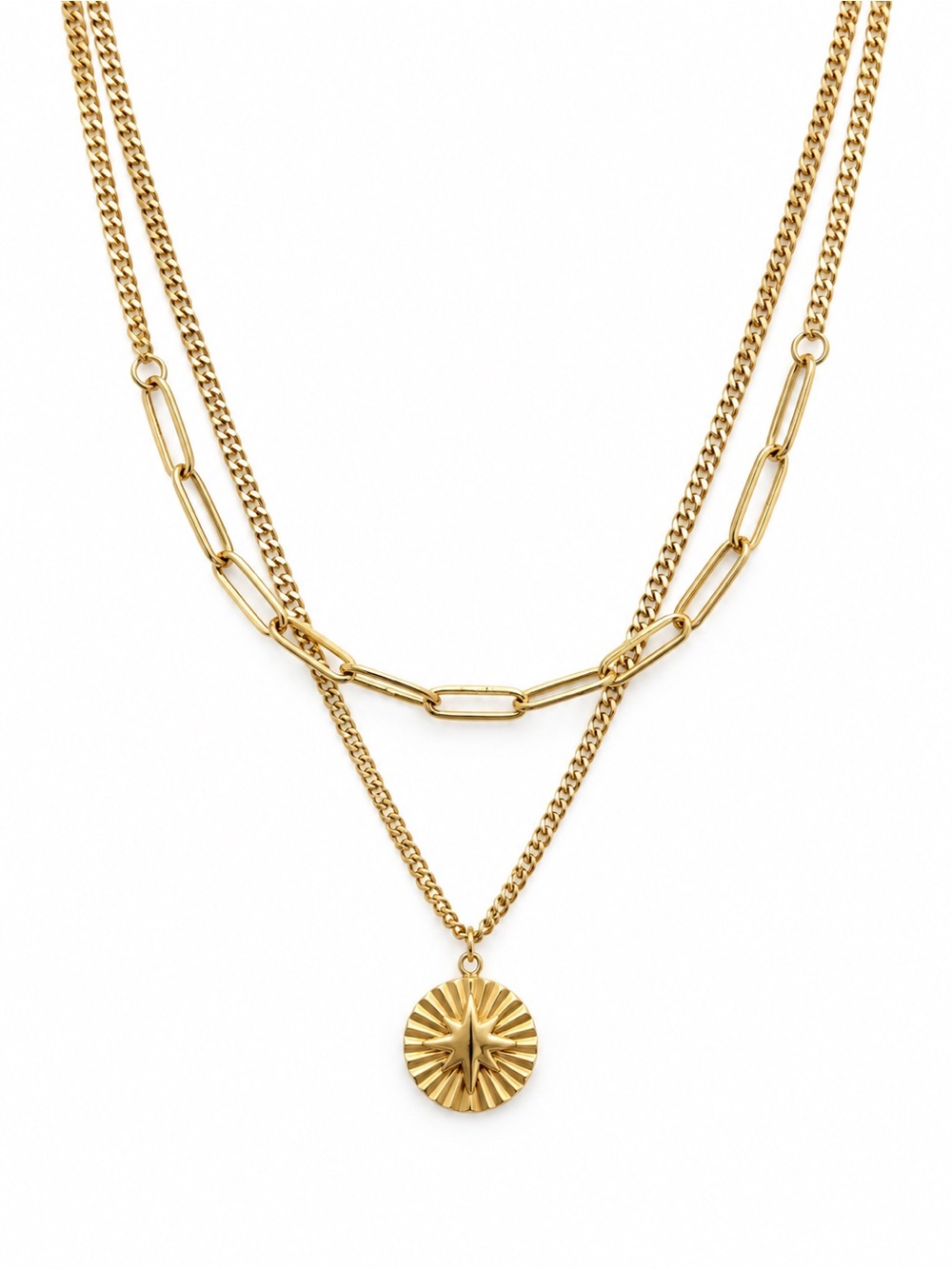 Double Chain Star Coin Necklace